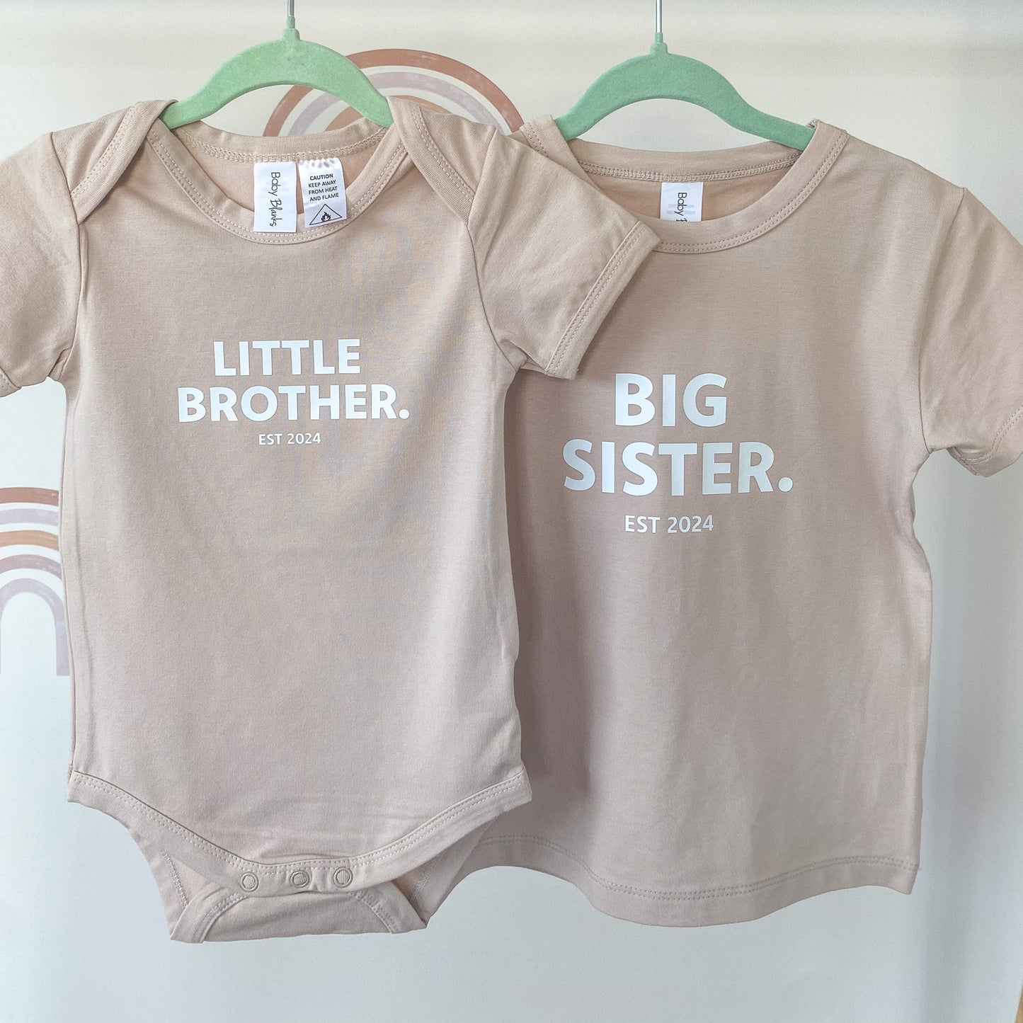 Hello Cherub Sibling Set Big Sister-T-shirt Little Brother Bodysuit Sand