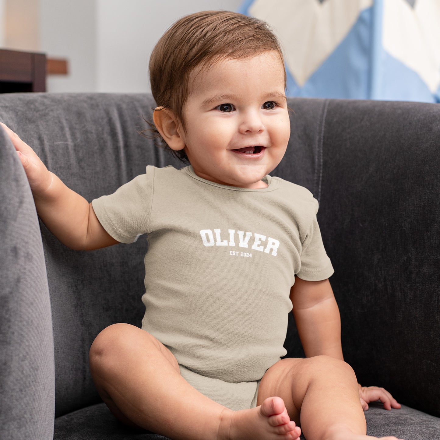 Personalised Name Short Sleeve Baby Bodysuit - Varsity