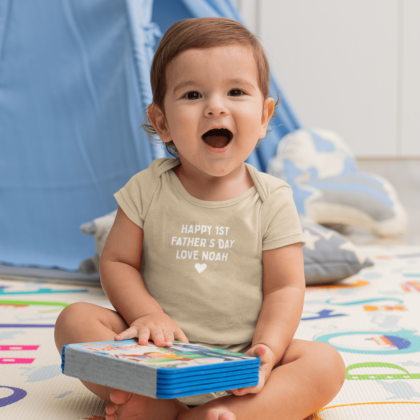Happy 1st Father's Day Short Sleeve Baby Bodysuit - Hello Cherub