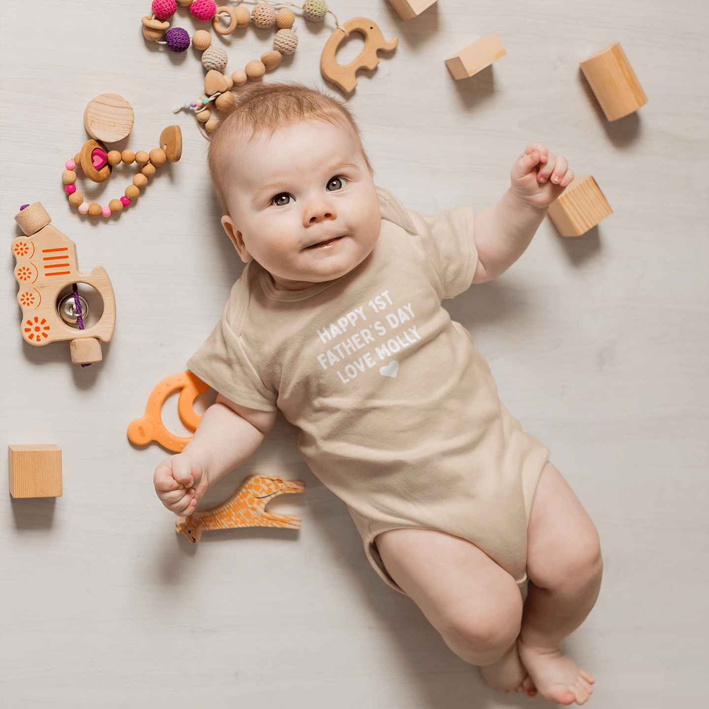 Happy 1st Father's Day Short Sleeve Baby Bodysuit - Hello Cherub