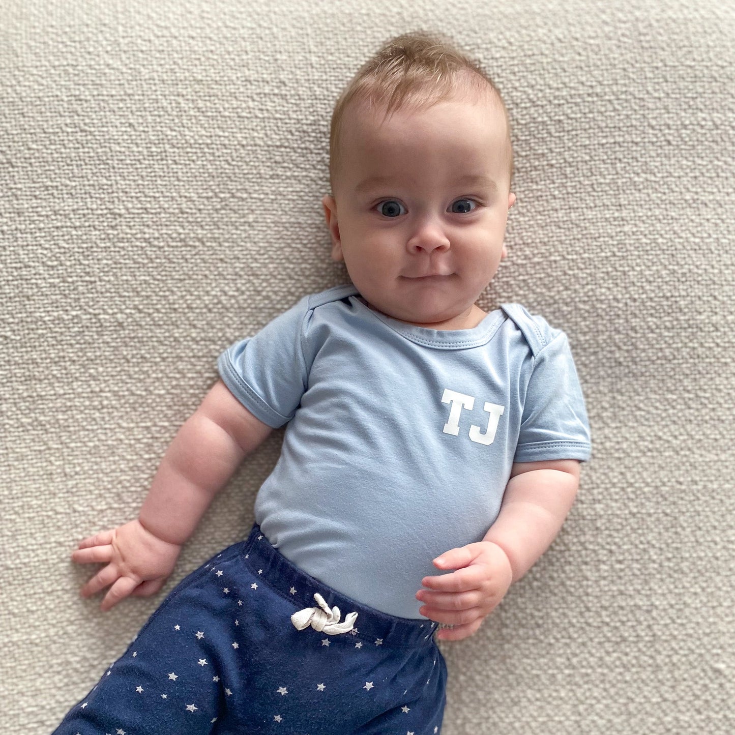 Personalised Initials Short Sleeve Baby Bodysuit - Varsity - Hello Cherub