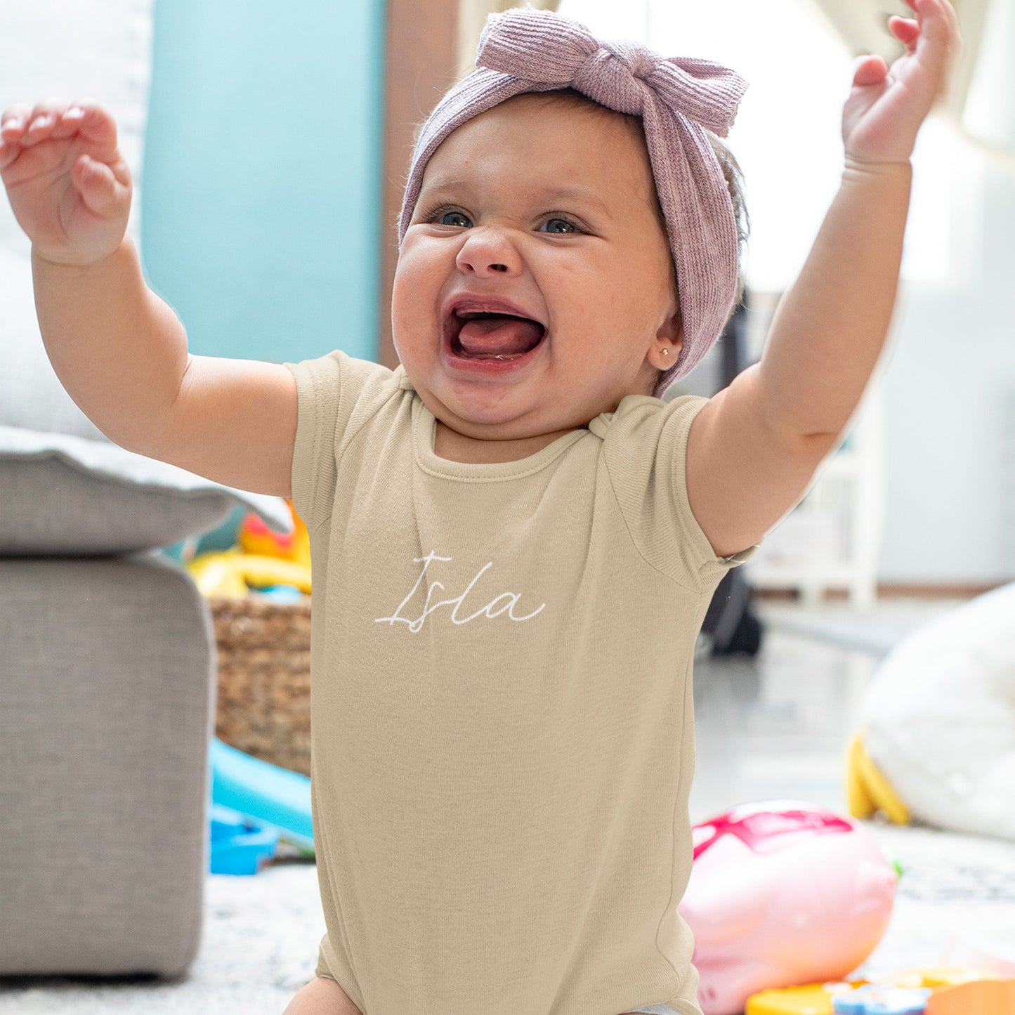Personalised Name Short Sleeve Baby Bodysuit - Script - Hello Cherub