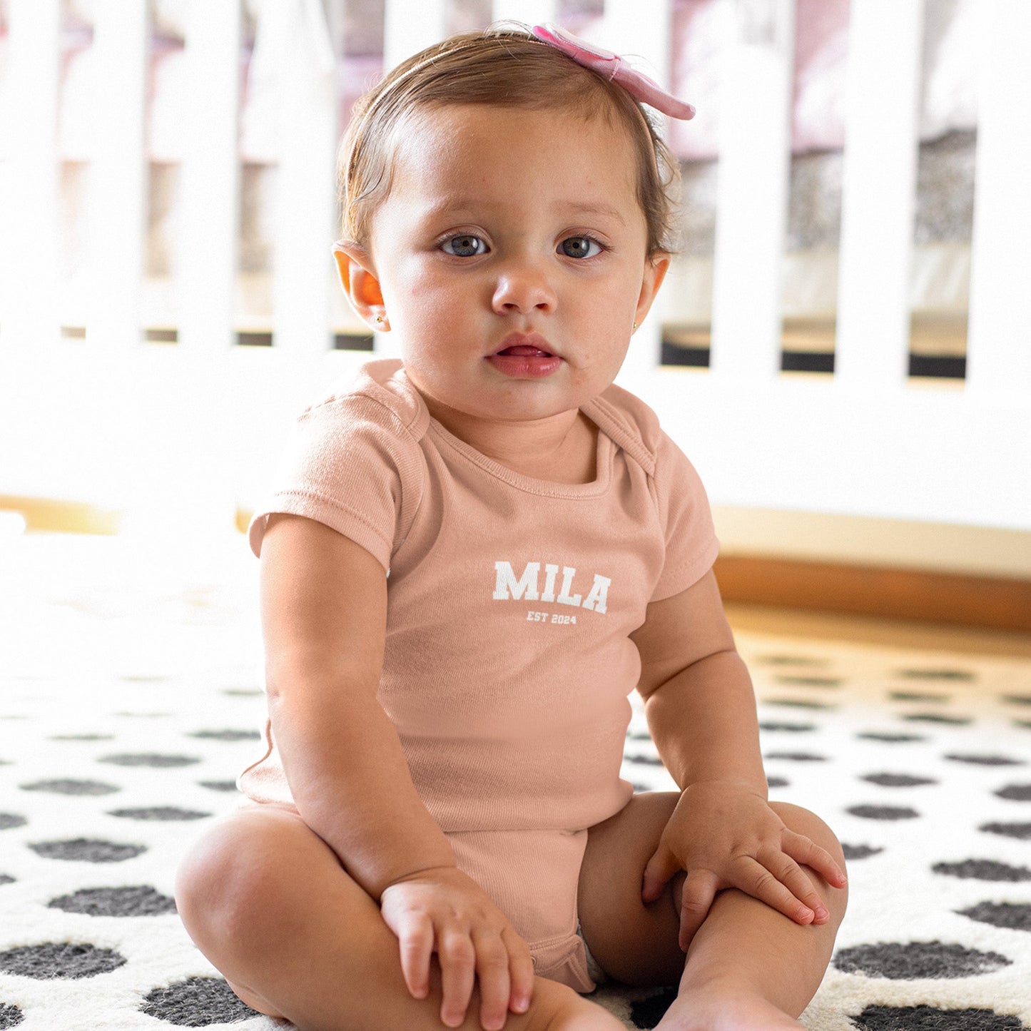 Personalised Name Short Sleeve Baby Bodysuit - Varsity - Hello Cherub