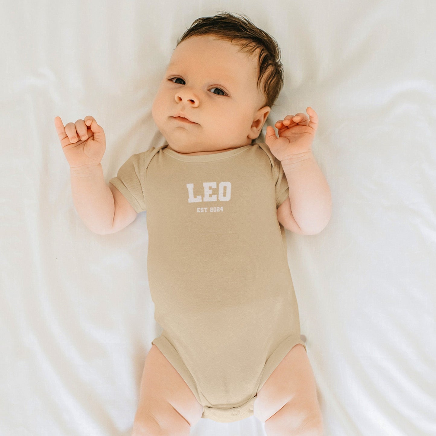 Personalised Name Short Sleeve Baby Bodysuit - Varsity - Hello Cherub