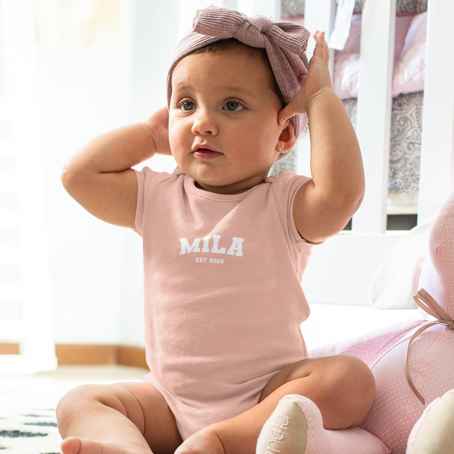 Personalised Name Short Sleeve Baby Bodysuit - Varsity - Hello Cherub