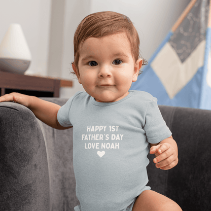 Happy 1st Father's Day Short Sleeve Baby Bodysuit - Hello Cherub