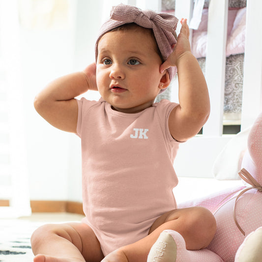 Personalised Initials Short Sleeve Baby Bodysuit - Varsity - Hello Cherub