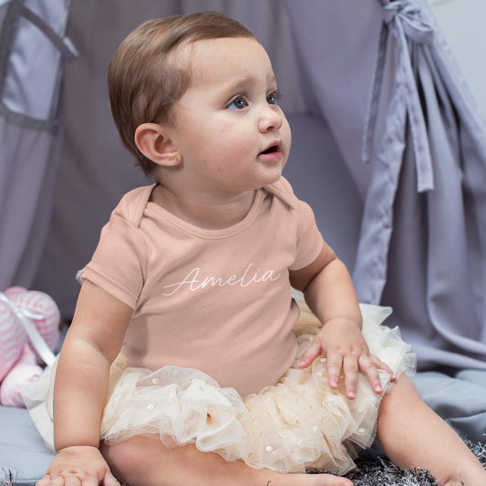 Personalised Name Short Sleeve Baby Bodysuit - Script - Hello Cherub